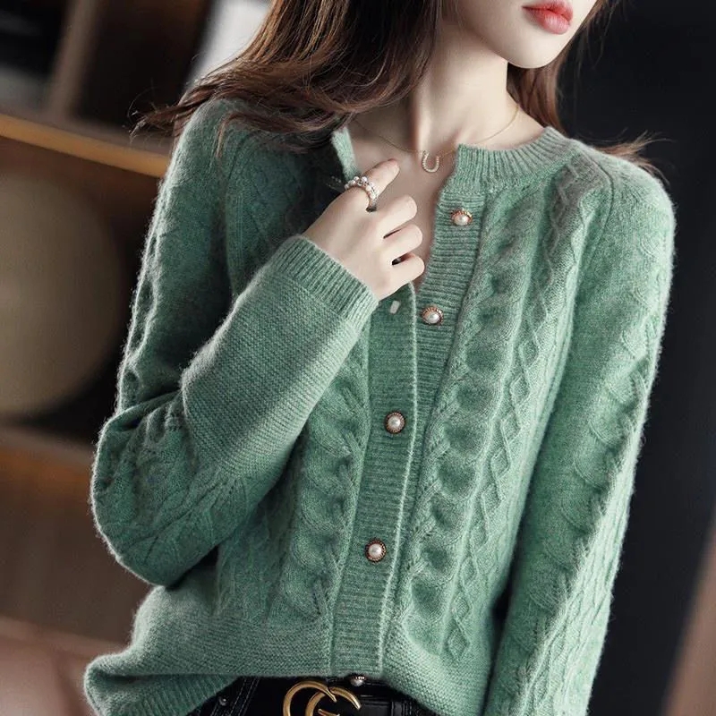 Wool Blend Coat - Vintage Knitted Cardigan Jacket Women's 2026
