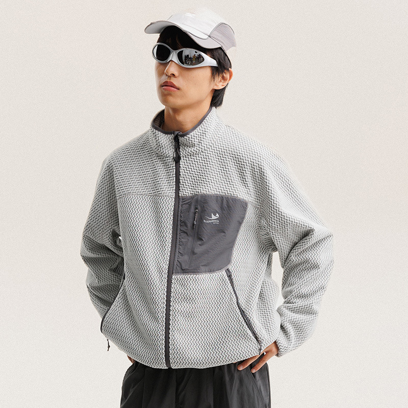 Wool Blend Coat - Autumn Winter Polar Fleece Wavy Stripes