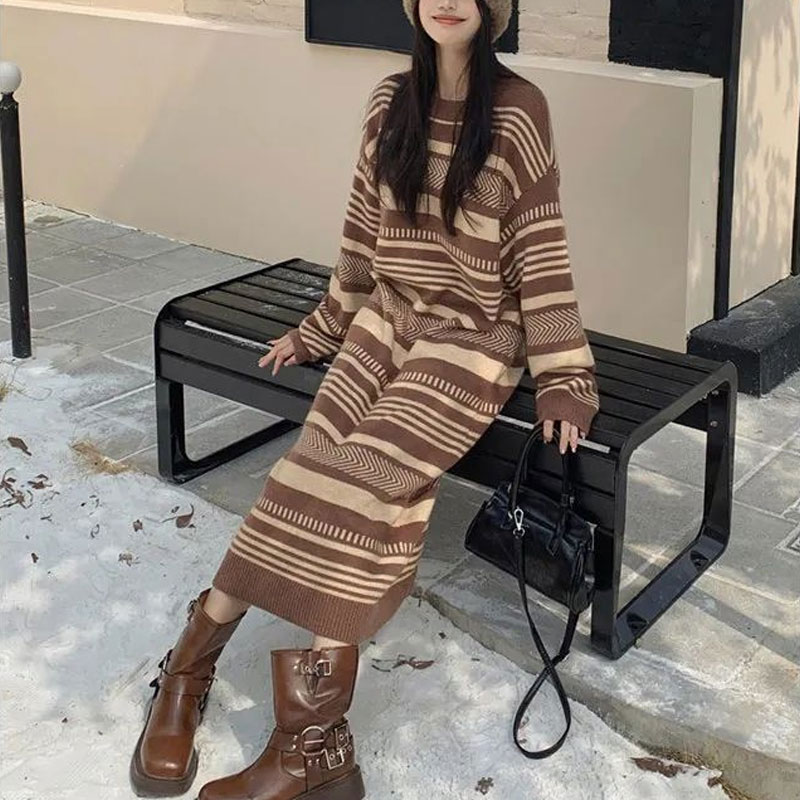 Vintage Striped Knitted Long D - Winter Clothing H&M review and price