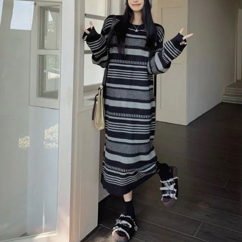 Vintage Striped Knitted Long D - Winter Clothing H&M review and price