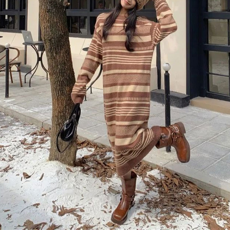 Vintage Striped Knitted Long D - Winter Clothing H&M review and price