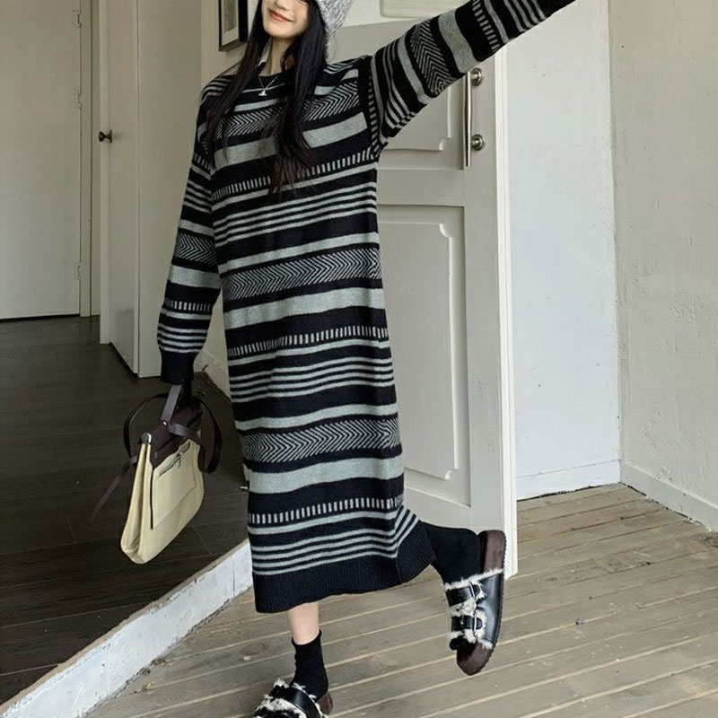 Vintage Striped Knitted Long D - Winter Clothing H&M review and price