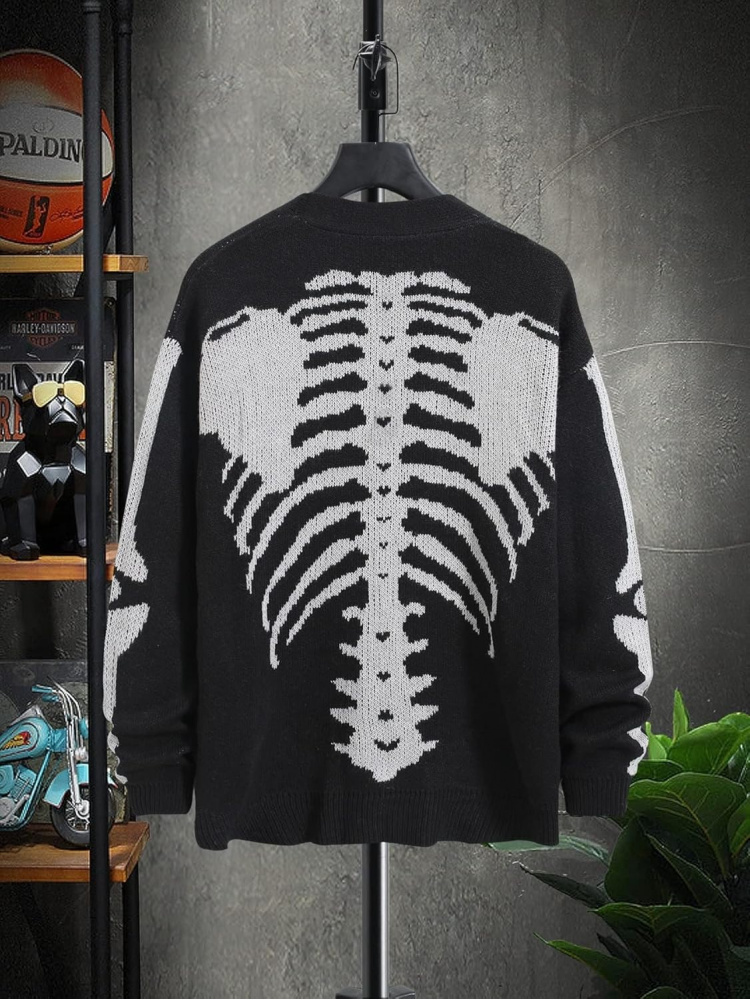 Men's Skeleton Pattern Cardiga - Wool Blend Coat review and price