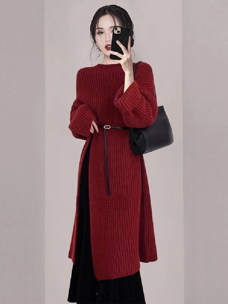 Women Elegant Red Knit Dress A - Winter Clothing H&M review and price