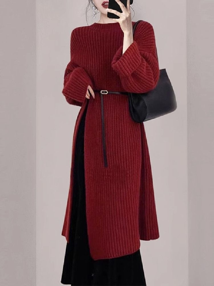 Women Elegant Red Knit Dress A - Winter Clothing H&M review and price