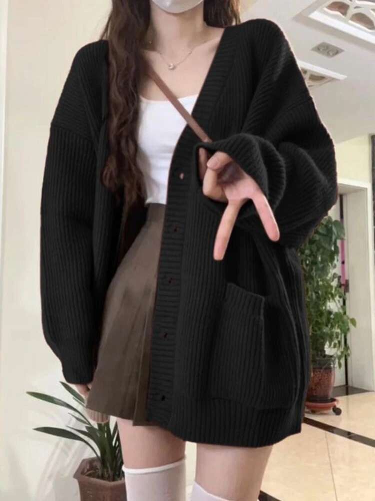 Loose Cardigan Women Long Slee - Wool Blend Coat review and price